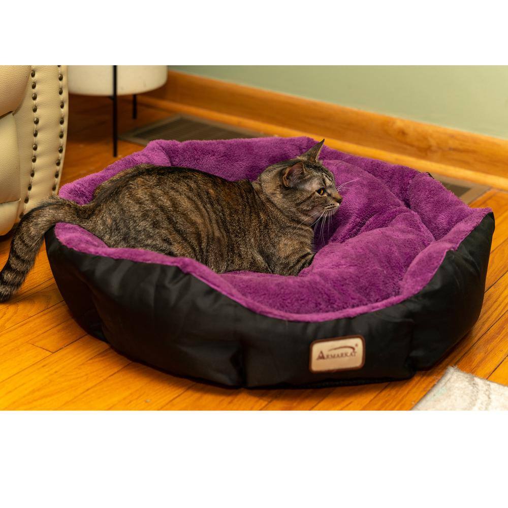 Back. Armarkat - Large Soft Cat Bed In Purple And Black - Purple.