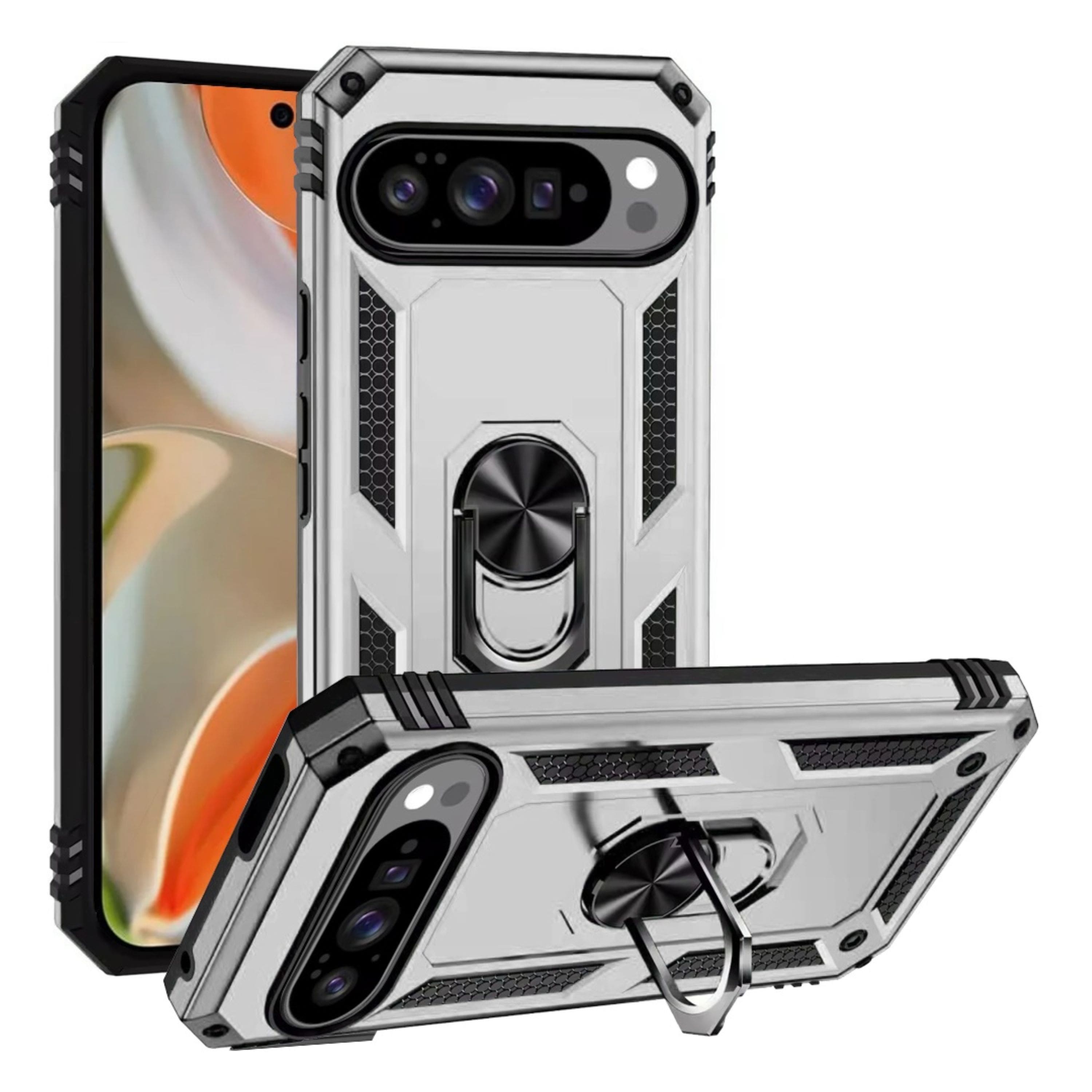 Kitcheniva - Shockproof Ring Holder Magnetic Kickstand Phone Case With Tempered Glass For Google Pixel 10 Pro XL - Silver price history on PriceWatchPro