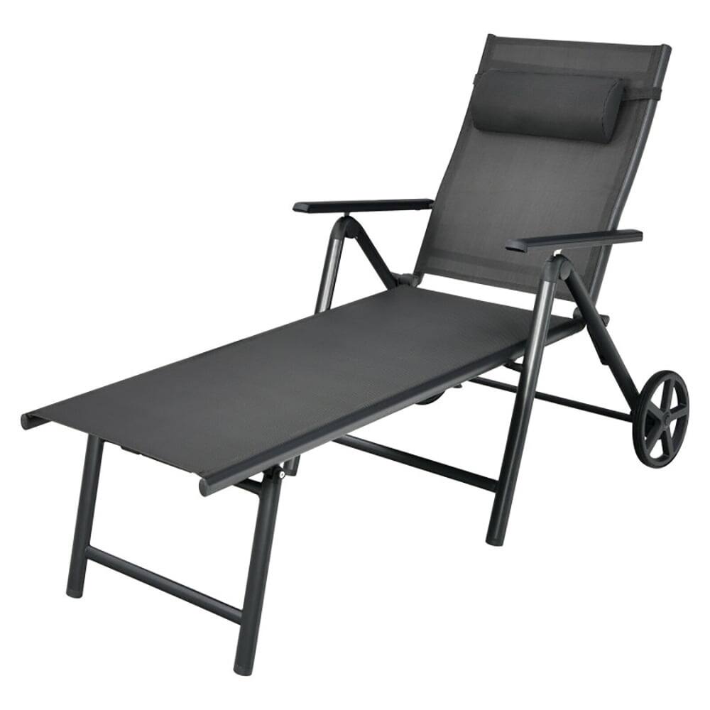 Alt View 1. Kadyn - Outdoor Chaise Lounge Chair, Patio Lounge Chair with Wheels Neck Pillow Aluminum Frame Adjustable-Gray - Gray.
