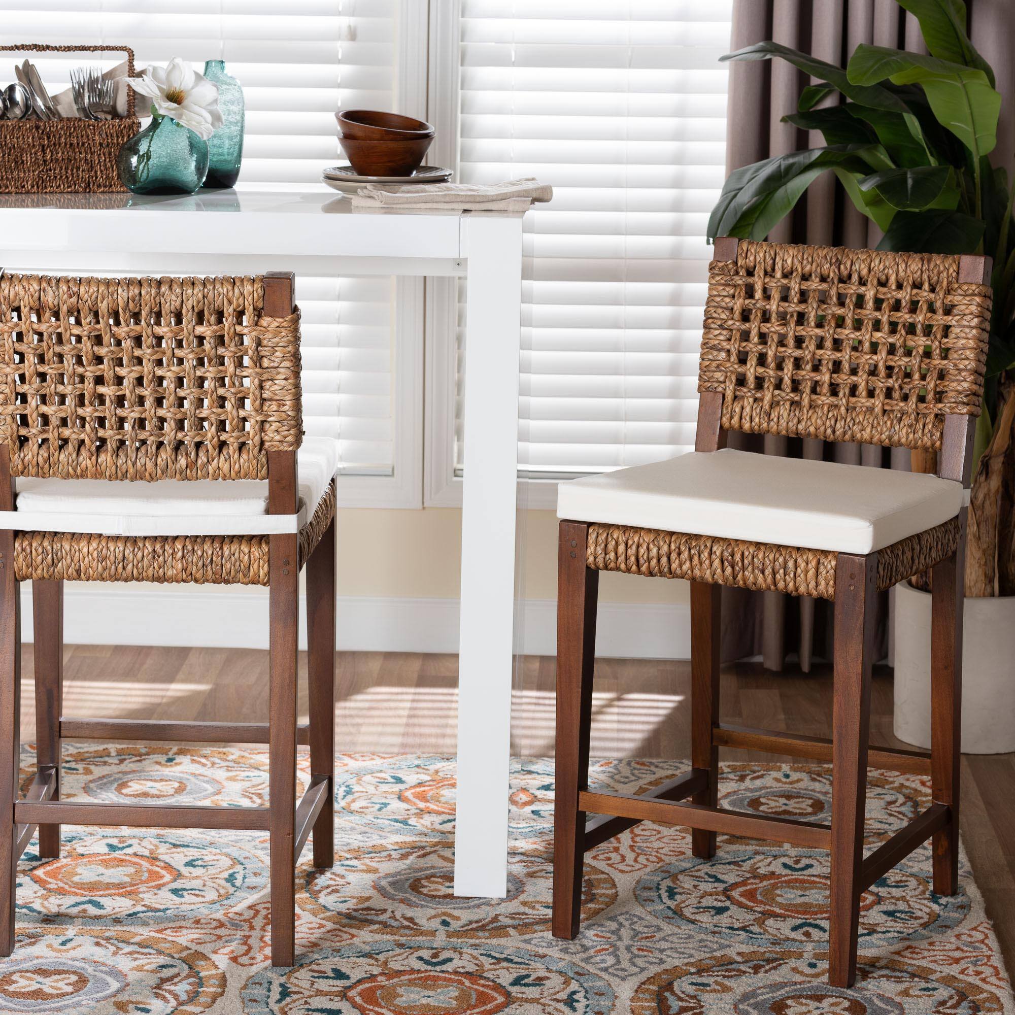 Alt View 4. bali & pari - Alise Handwoven Seagrass Counter Stool with Mahogany Wood Frame - Counter-Height Chair with Woven Back and Seat - Natural Brown/Earthy Brown.