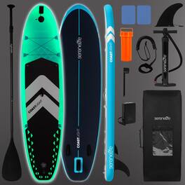 SereneLife - 10’6” Inflatable Stand-Up Paddle Board with LED Lights - 32” Wide Stable Design with Non-Slip EVA Deck Pad - Black