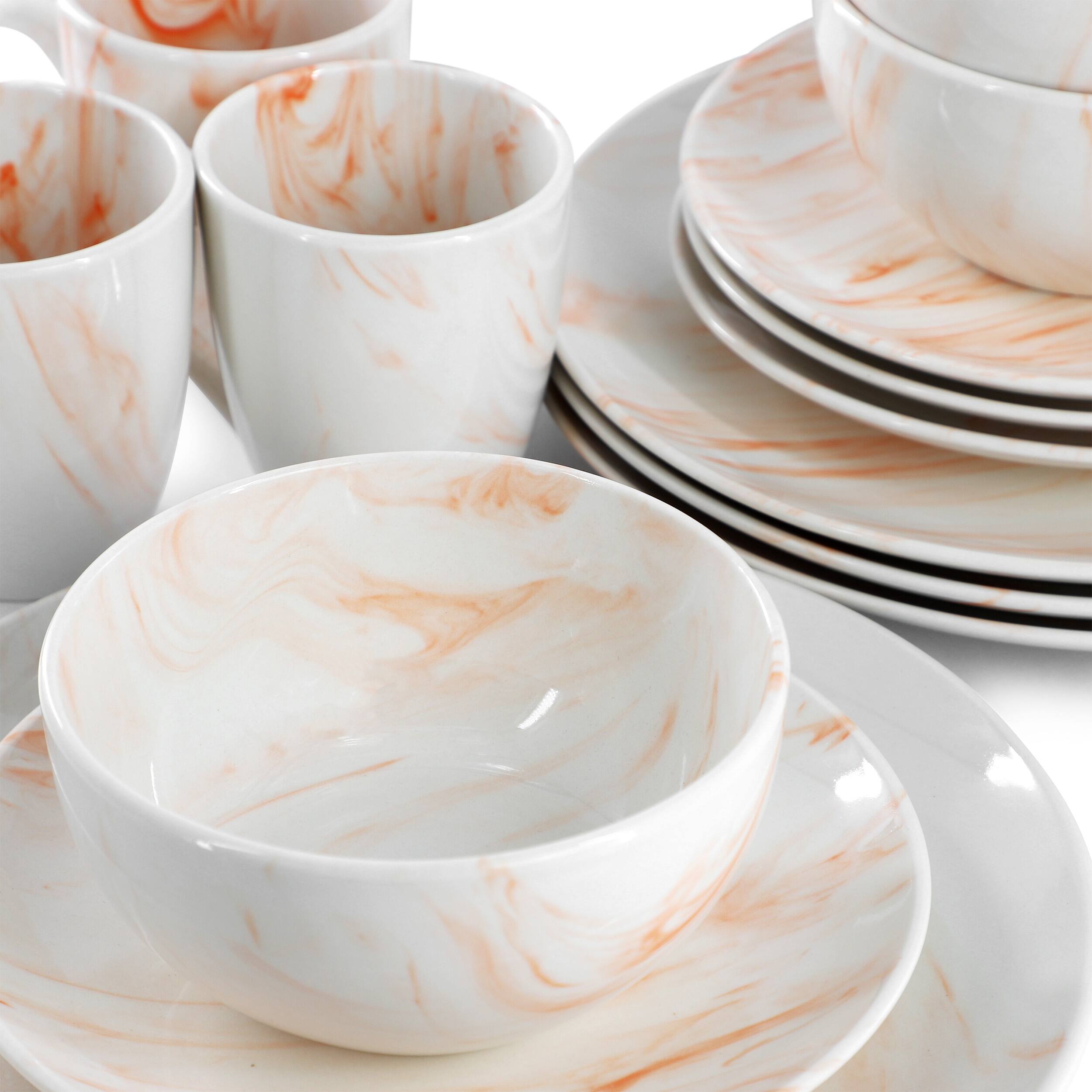 Alt View 5. Elama - Elama Fine Marble 16 Piece Porcelain Dinnerware Set in Orange - Orange.