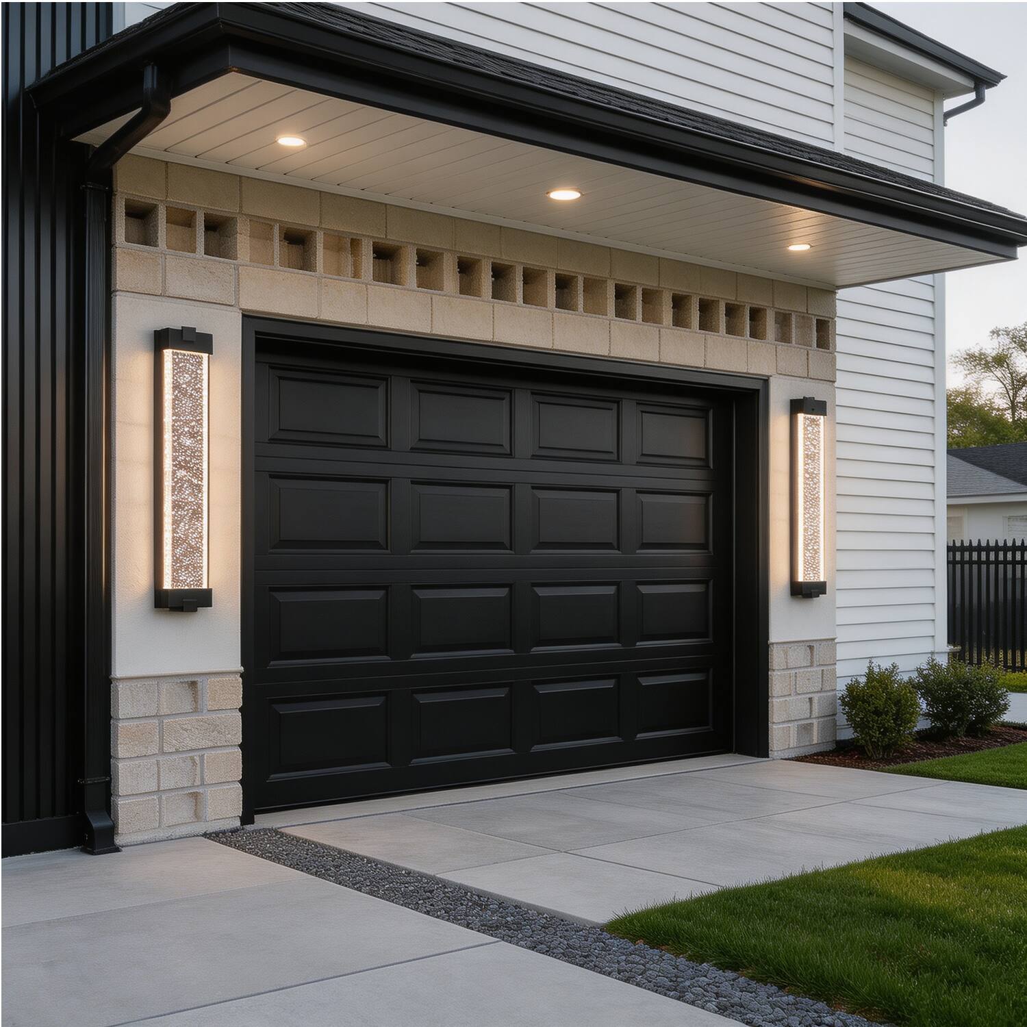 Back. Umeiluce - 24 inches Crystal LED Outdoor Wall Sconce 3000K Dimmable Dark to Dawn - Matte Black.