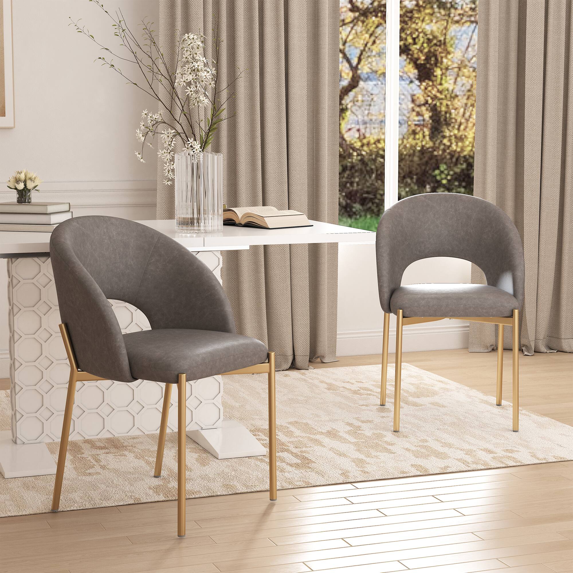 Alt View 1. Boyel Living - Set of 2 PU Leather Dining Side Chairs with Metal Legs - Gray.