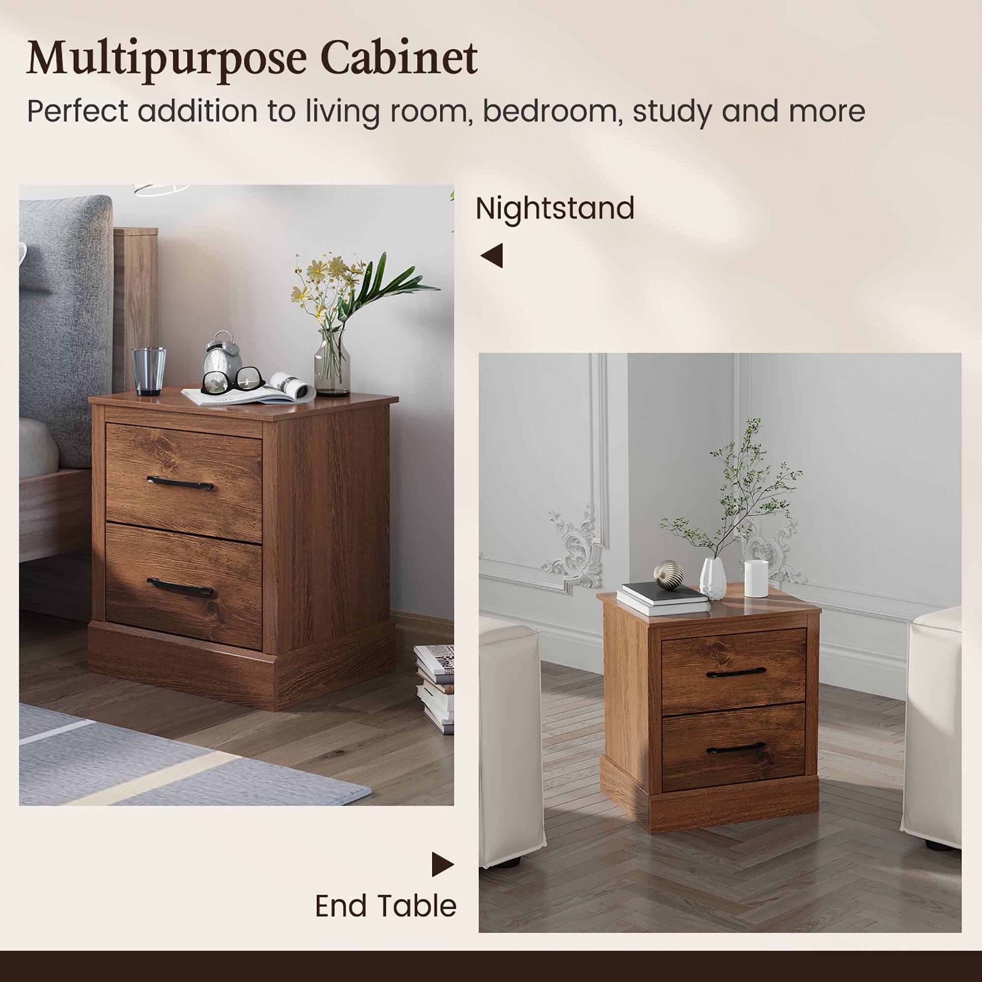 Multipurpose Cabinet: Perfect addition to living room, bedroom, study and more. Nightstand End Table.