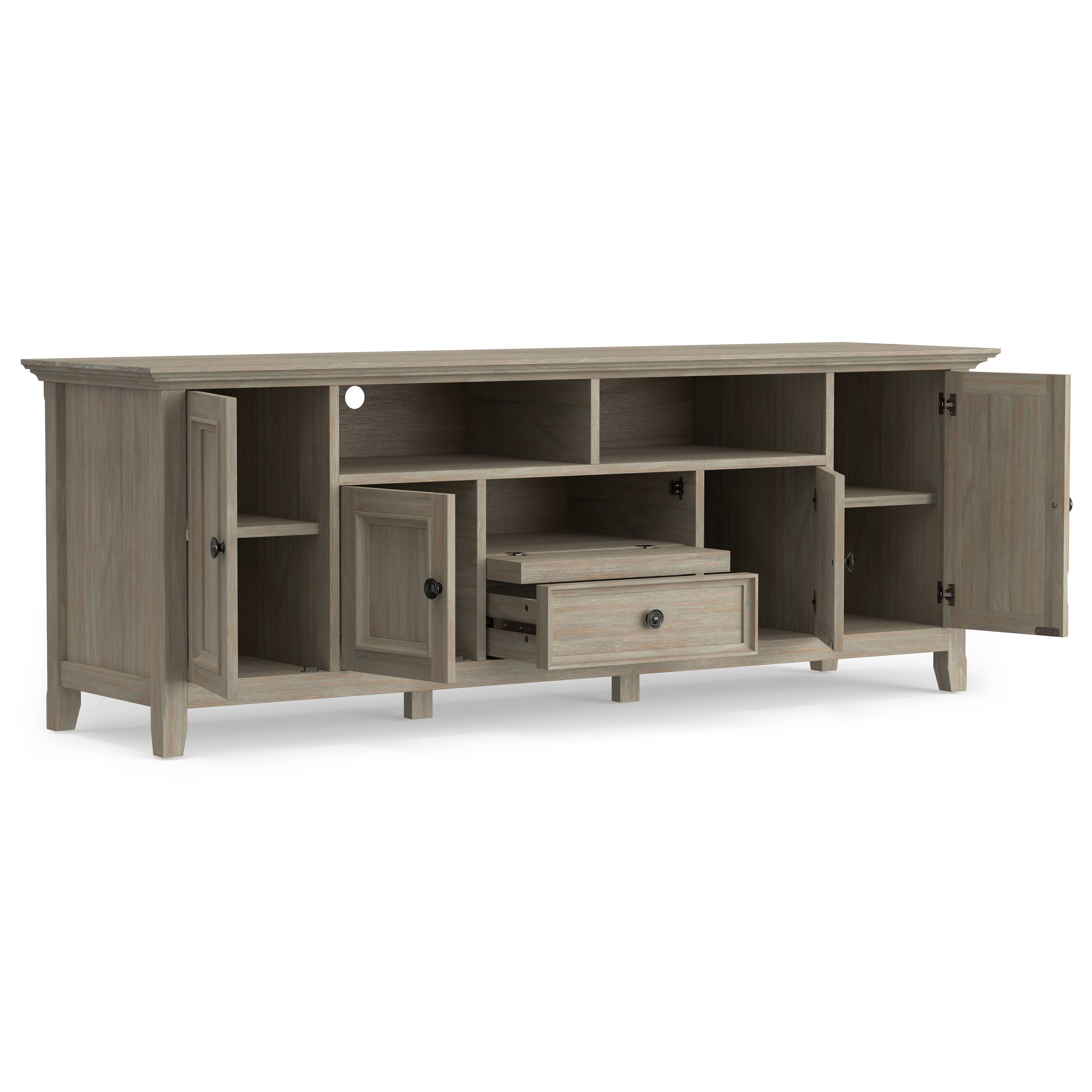 Alt View 1. Simpli Home - Amherst 72 inch Wide Solid Wood Transitional TV Stand in Distressed Grey - Distressed Grey.