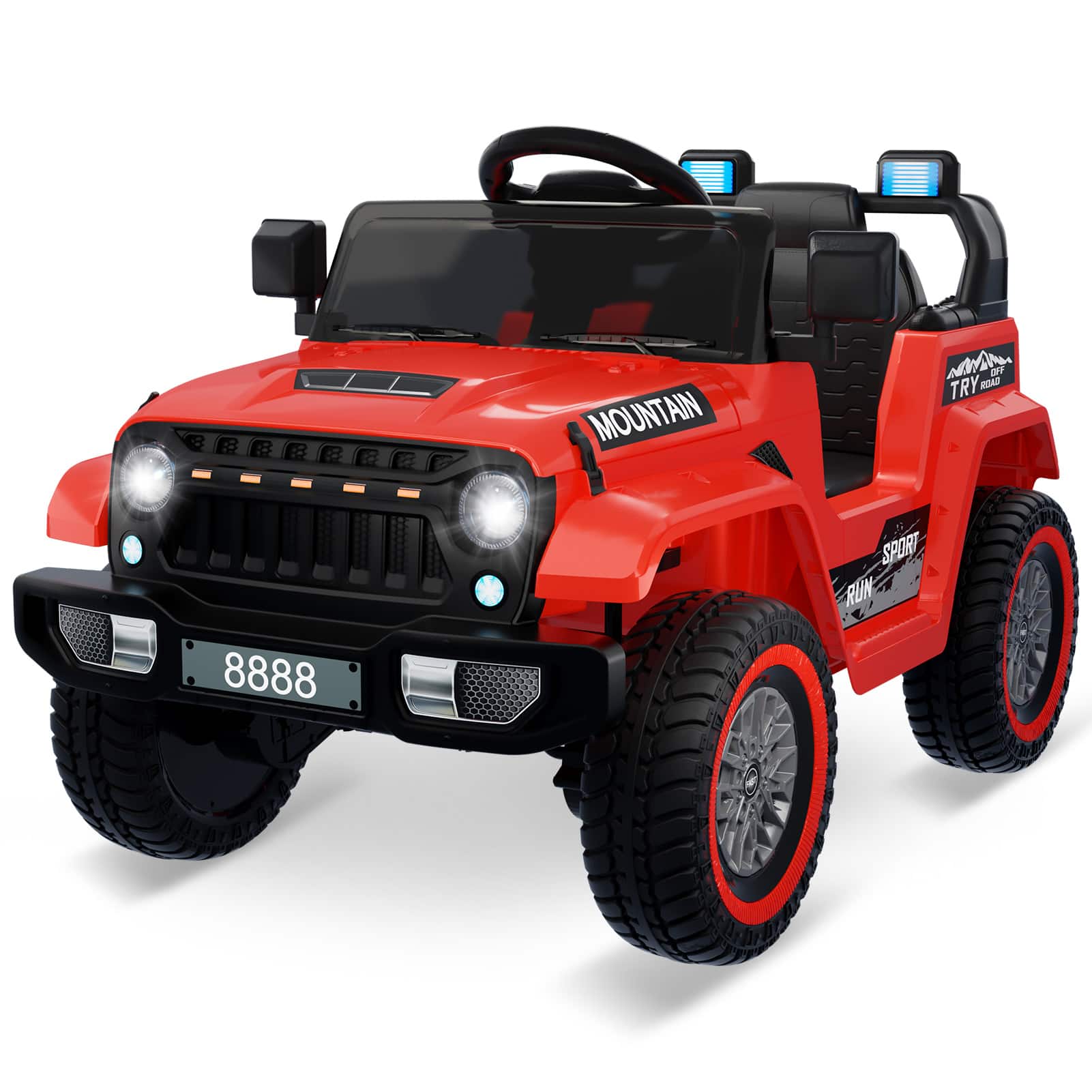 Jojoka - 12V Kids Ride On Truck with Remote Control, 3 Speeds, LED Lights, Music, Safe Suspension, Boys & Girls - Red