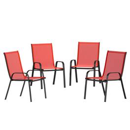 Emma + Oliver - 4 Pack Outdoor Stack Chair with Flex Comfort Material - Patio Stack Chair - Red
