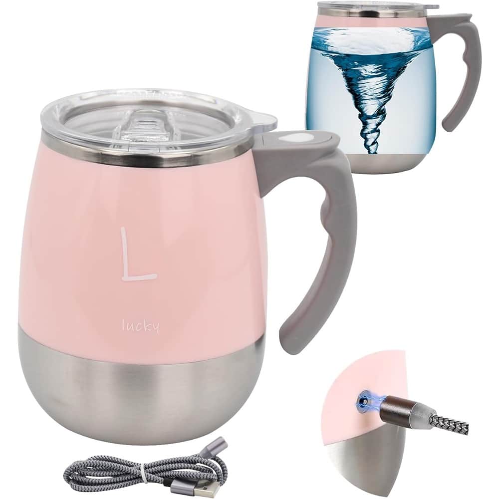 Schertz - Self-Stirring Stainless Steel Coffee Mug, Rechargeable Magnetic Mixer, 13.2oz - Pink