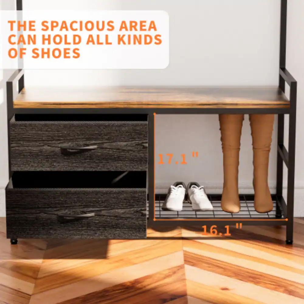 The spacious area can hold all kinds of shoes. 17.1" 16.1"