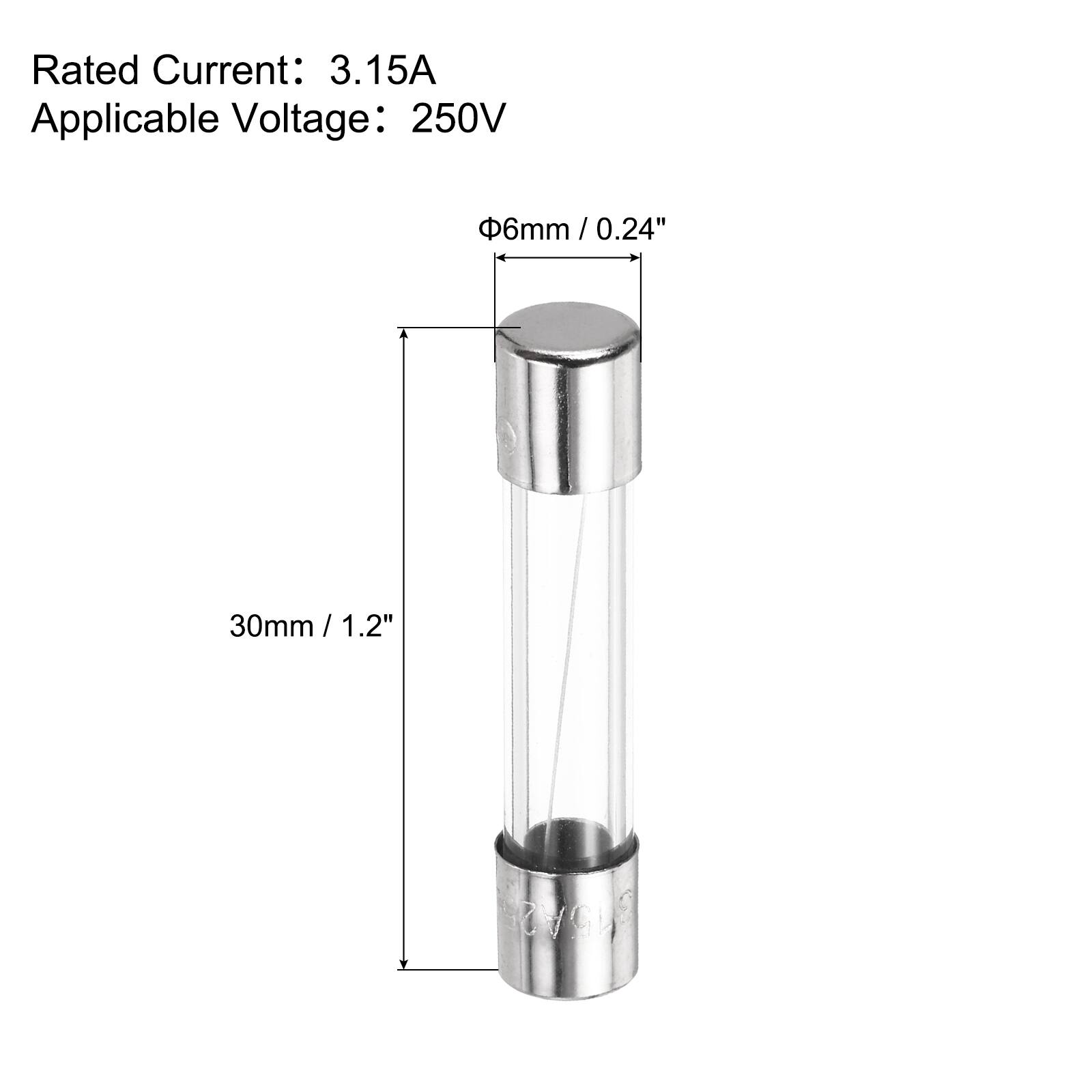 Rated Current: 3.15A  
Applicable Voltage: 250V  

6mm / 0.24"  
30mm / 1.2"  

CVGLE