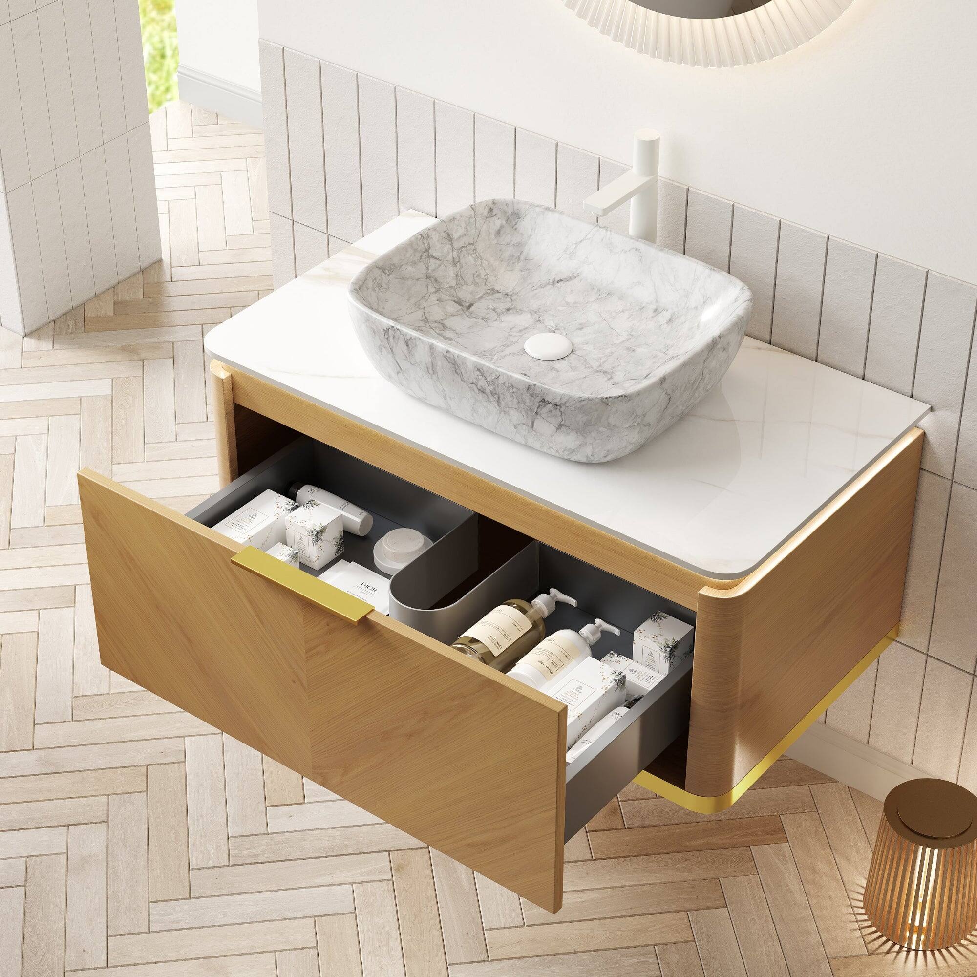 Alt View 2. Boyel Living - 36 Bathroom Vanity with Marble Pattern Ceramic Vessel Basin Sintered Stone Espresso - Carrara White,Espresso,Stone White.