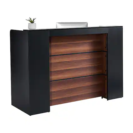 Front. VEVOR - Reception Desk, 62 Inch Rectangular Front Counter Table, Office Reception Desk Front Retail Counter - Black,Brown.