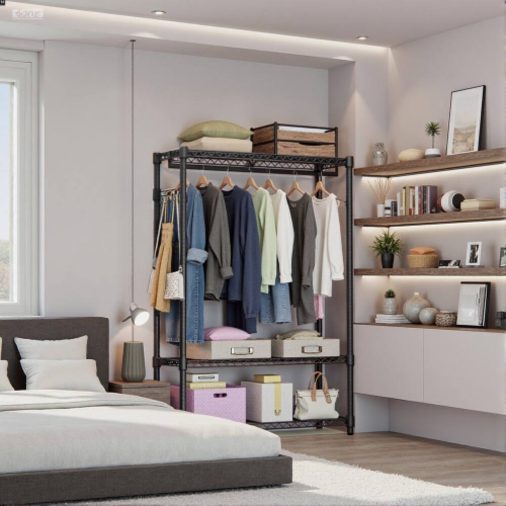 Alt View 1. LUCKY ONE - 72.4" H Heavy Duty Garment Rack w/ 1 Rod 3 Tiers Side Hooks Adjustable - Grey.