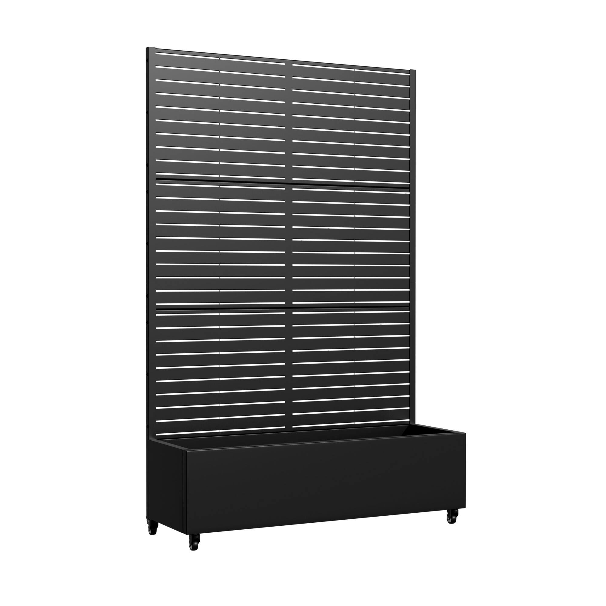 Angle. PexFix - 72 in. H x 47 in. W Louvered Pattern Rectangle Metal Planter Box Raised Garden Beds with Trellis-Ideal for Balcony - Black.