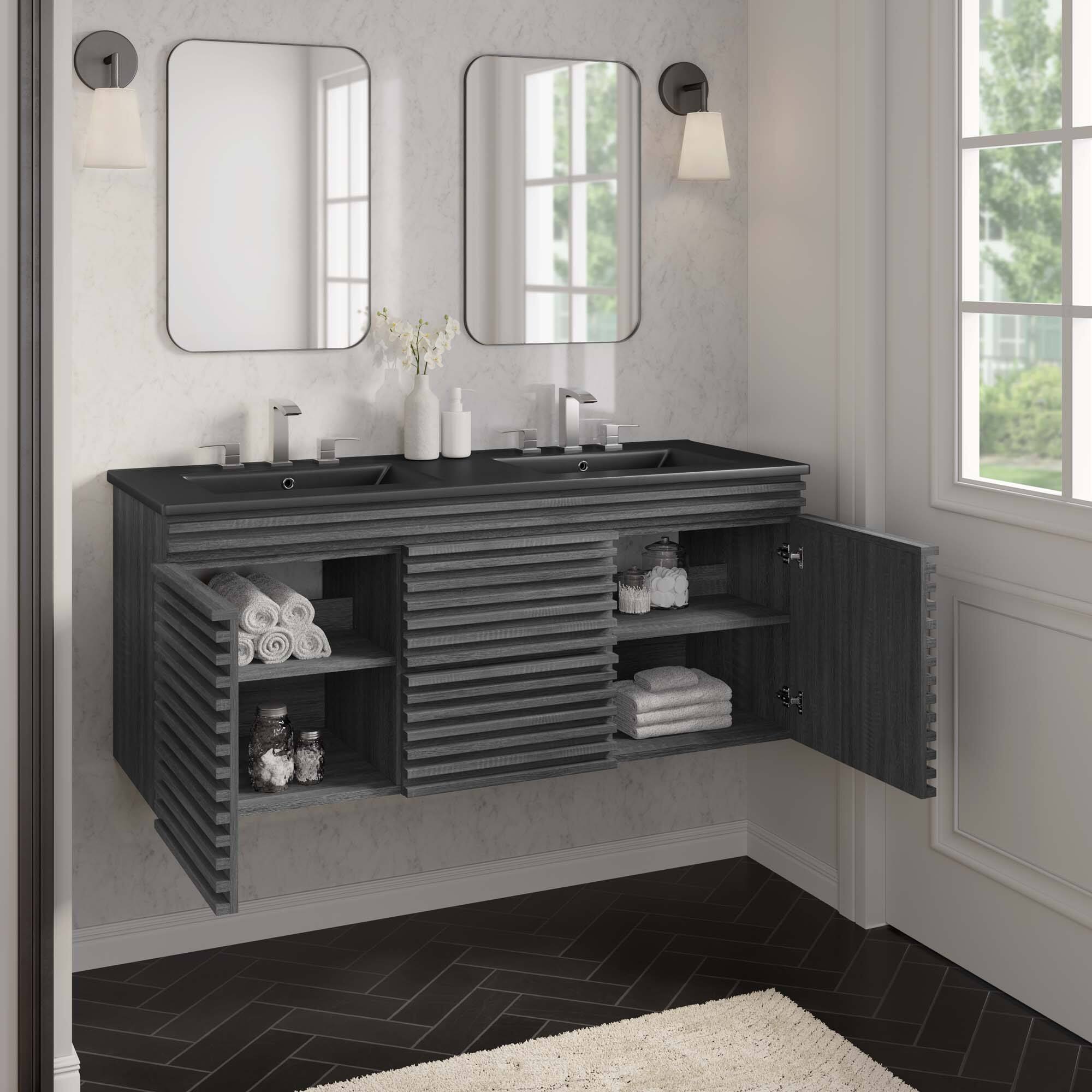 Back. Modway - Render 48" Wall-Mount Bathroom Vanity Basin Included by Modway - Charcoal Black.