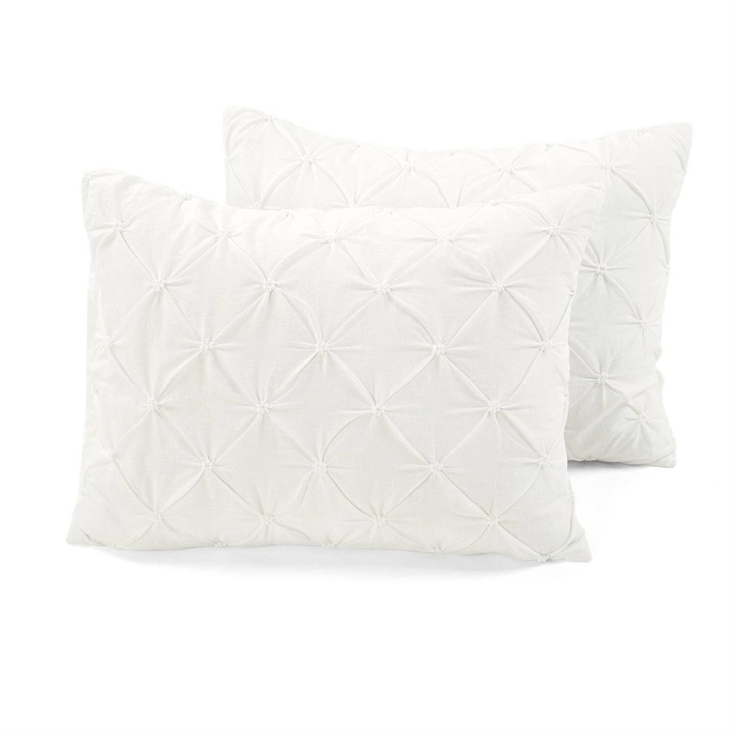 Alt View 1. Hivvago - King Size Soft Pleated Cotton 3 Piece Comforter Set White - White.