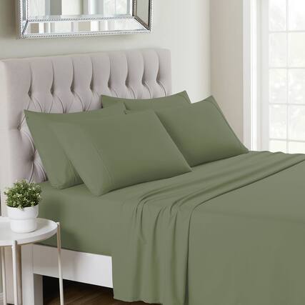 Front. Sweet Home Collection - Deluxe Microfiber Sheet Set with Bonus Pillowcases, Ultra Soft 1500 Series , Split King - Sage.