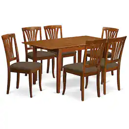 East West Furniture - PSAV7-SBR-C 7 Pc dinette set for small spaces - Table with Leaf and 6 Dining Chairs - Saddle Brown