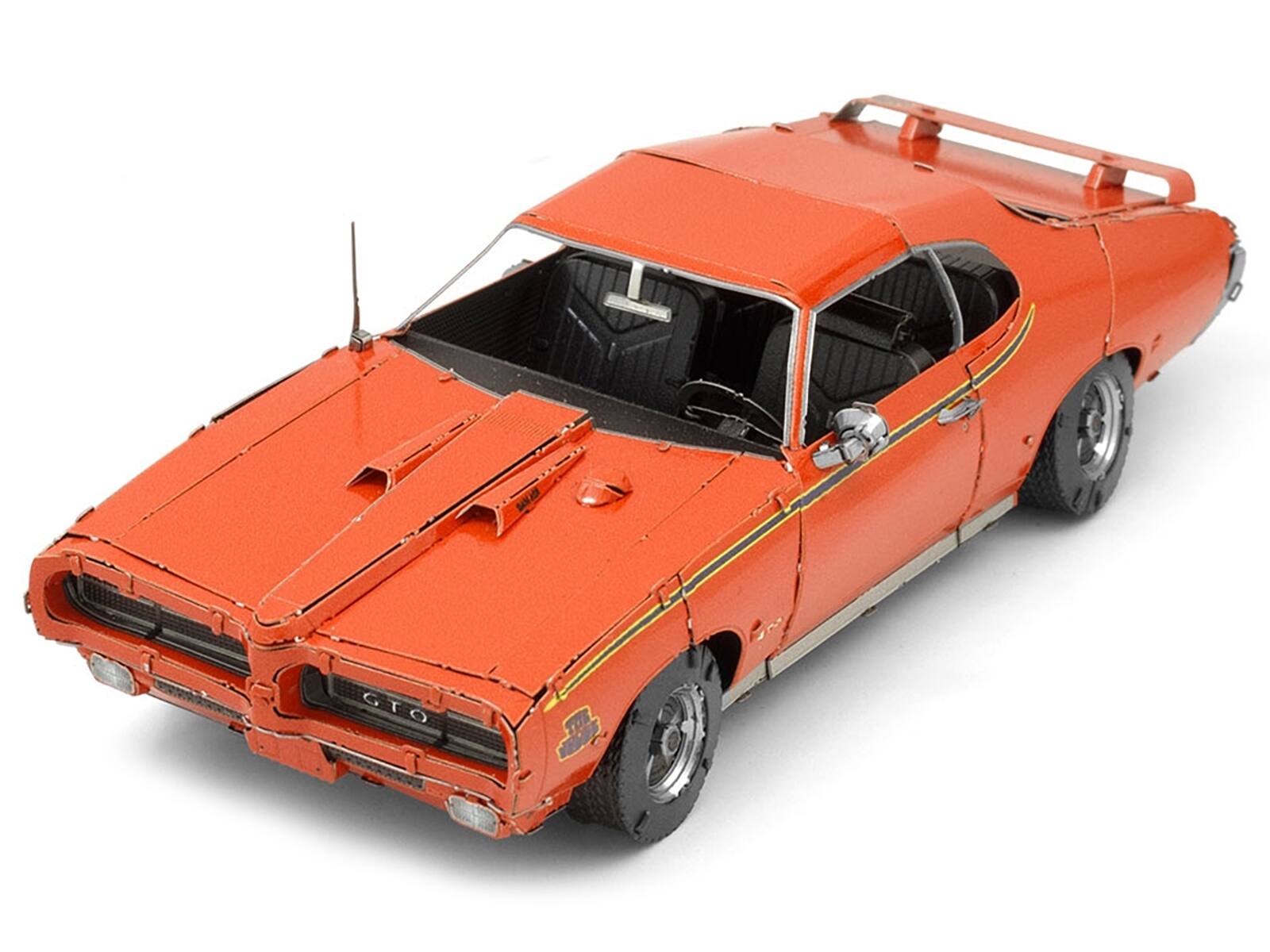 Alt View 1. Metal Earth - Model Kit 1969 Pontiac GTO Judge Orange with Black Stripes (Moderate Difficulty) Steel Model by Metal Earth.