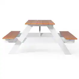 WestinTrends - Greenville Outdoor 70" HDPE Plastic Picnic Table Bench With Umbrella Hole - Teak