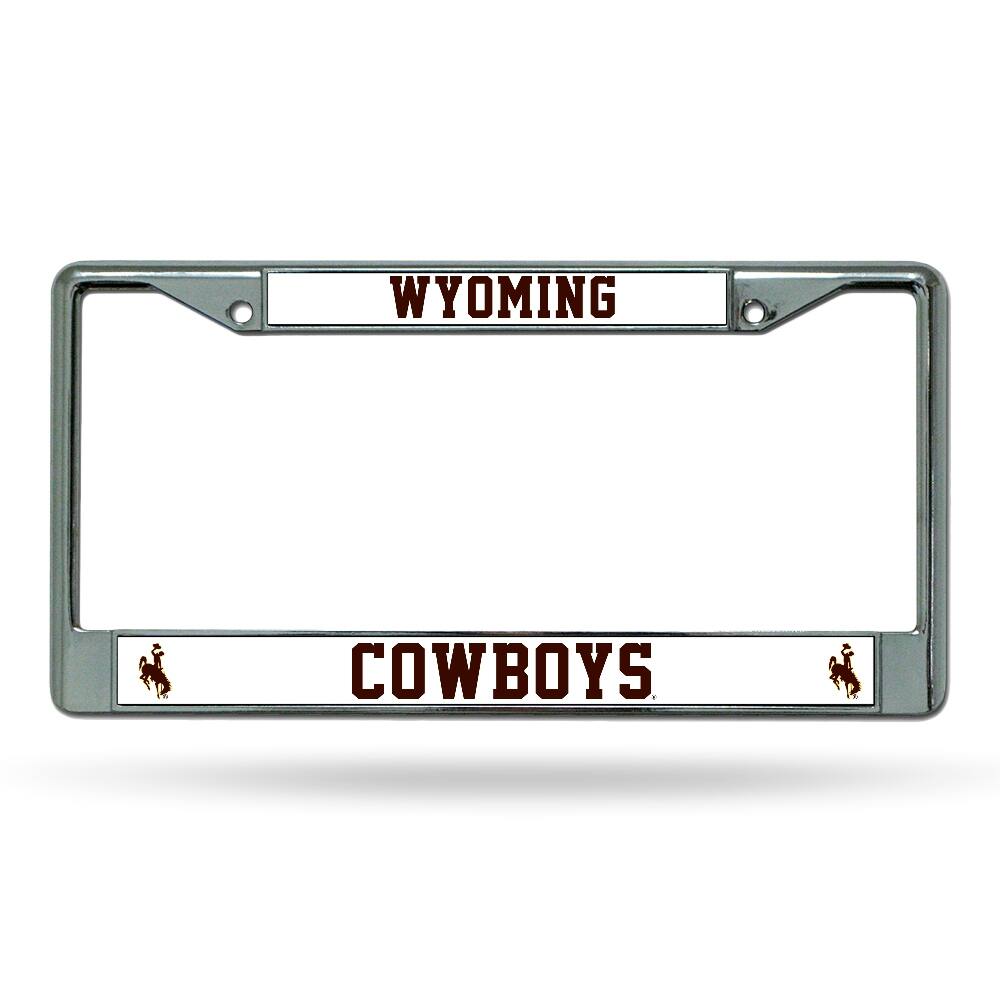 Wyoming Cowboys - 12" x 6" Standard Size - Chrome Metal License Plate Frame