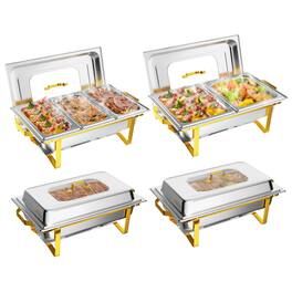 Winado - 4 Pcs 9 QT Party Stainless Steel Chafing Dishes with Full-Size & Half-Size & 1/3-Size Food Pans, Glass Lid for Weddings - Gold & Silver