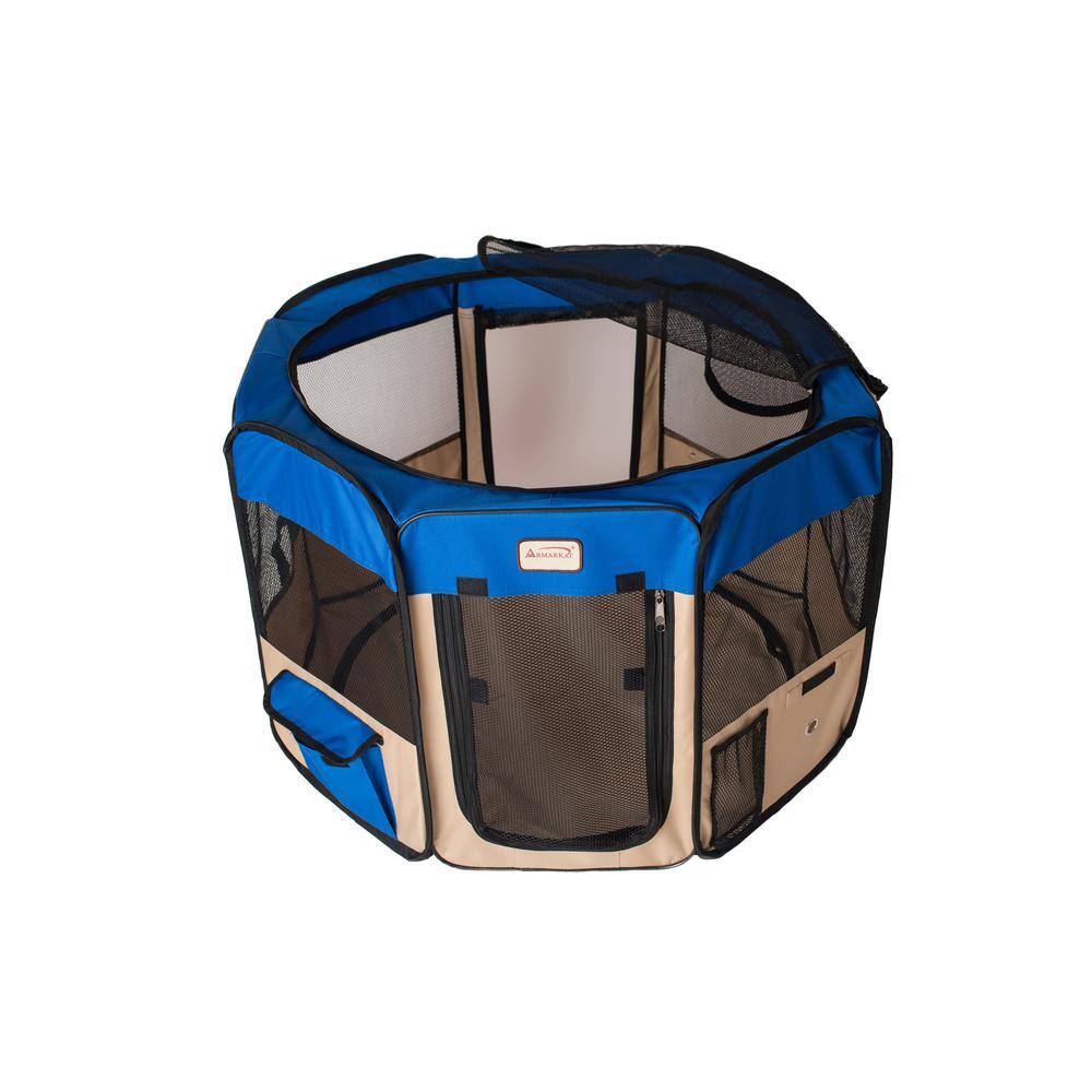 Left. Armarkat - Portable Pet Playpen In Blue And Beige Combo - Blue.