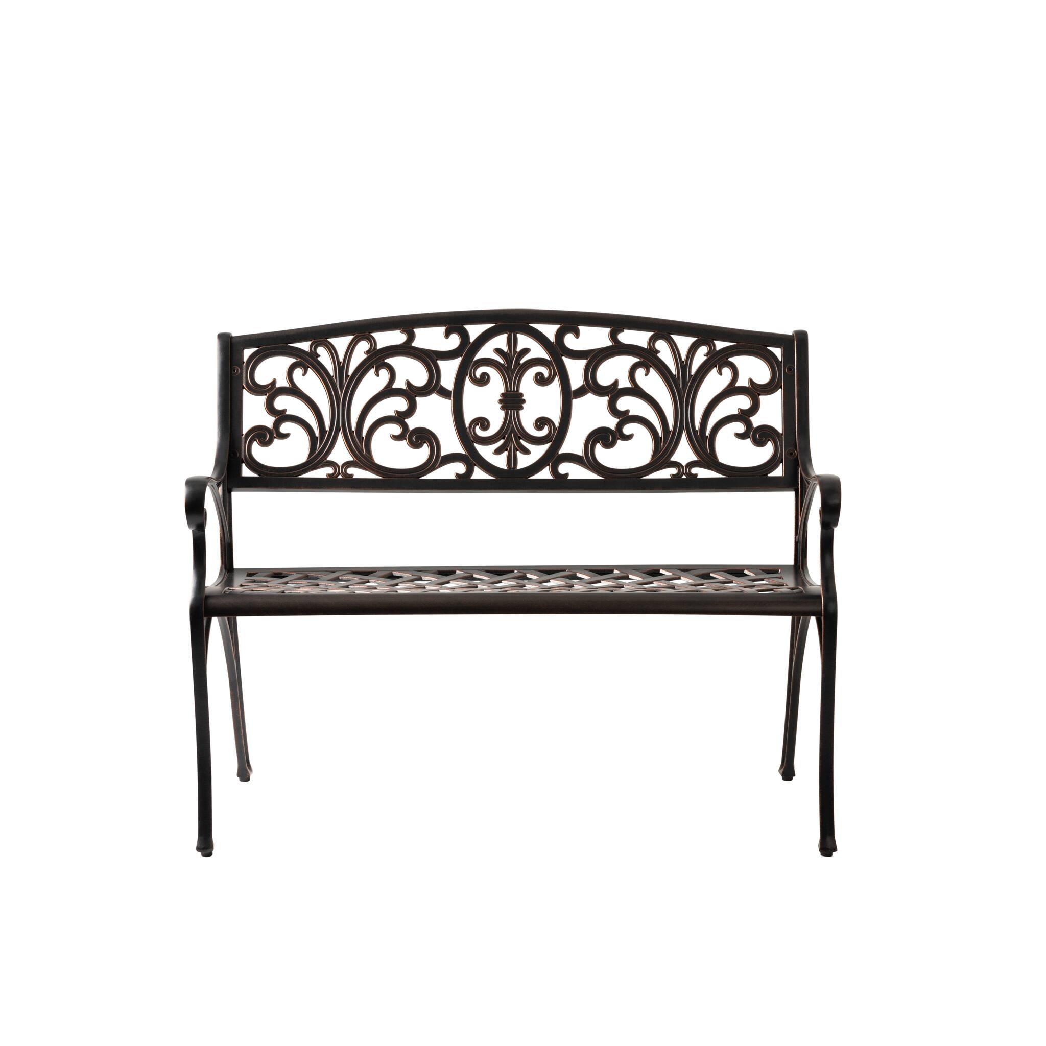 Alt View 4. Balkene Home - Decatur Cast Aluminum Patio Bench Heavy Duty Rust Free Metal Construction Front Porch Backyard Garden Pool Deck Outdoors - Antique Bronze.