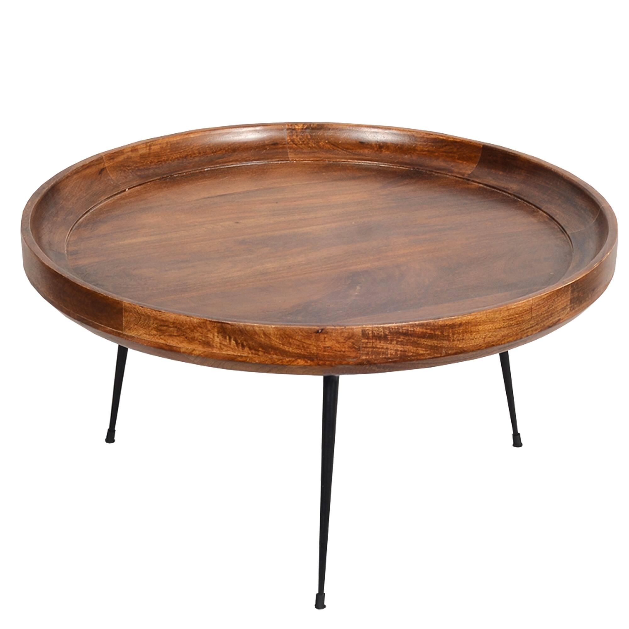 Manhattan Lane - Gia Round Mango Wood Coffee Table With Splayed Metal Legs - Brown and Black