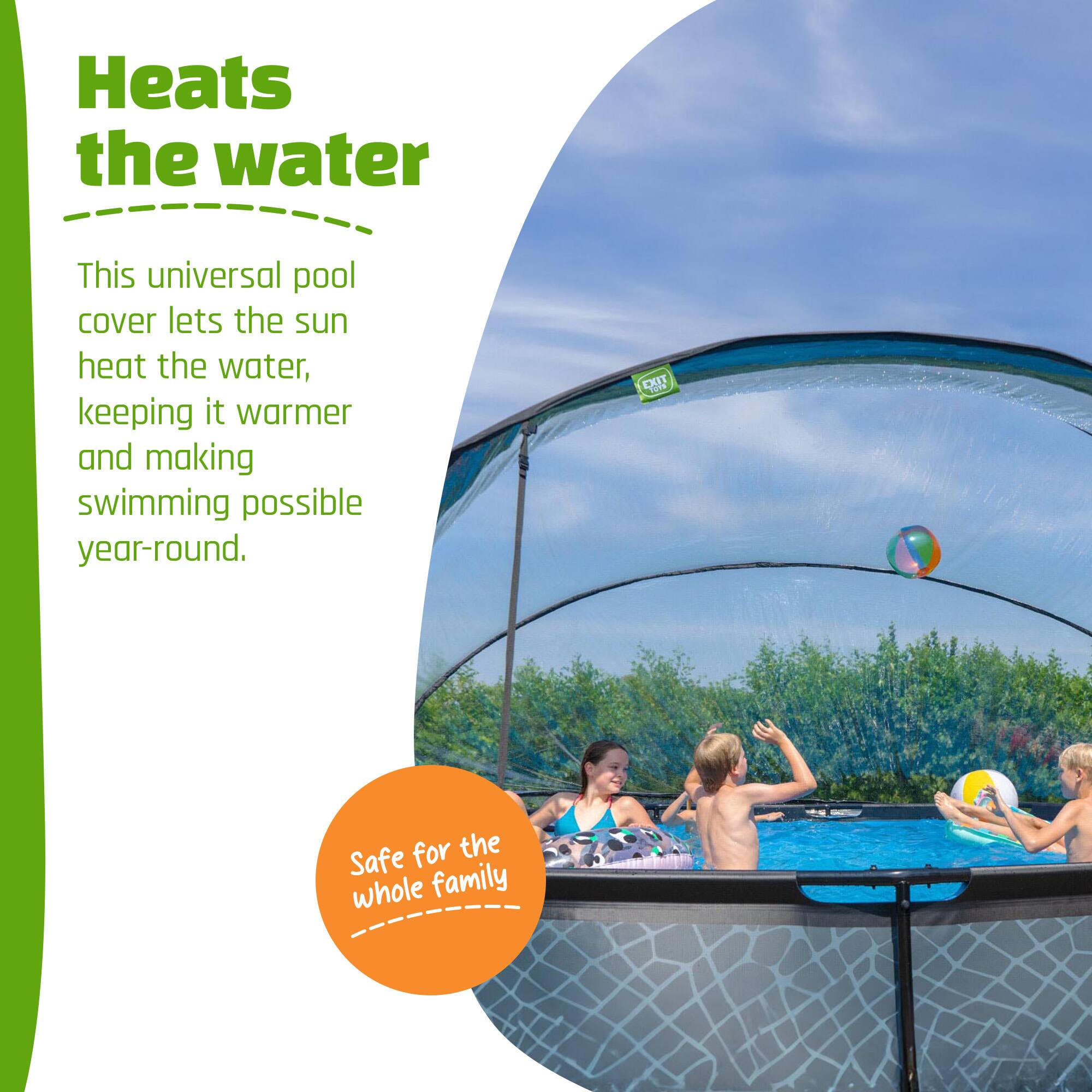 Heats the water

This universal pool cover lets the sun heat the water, keeping it warmer and making swimming possible year-round.

Safe for the whole family