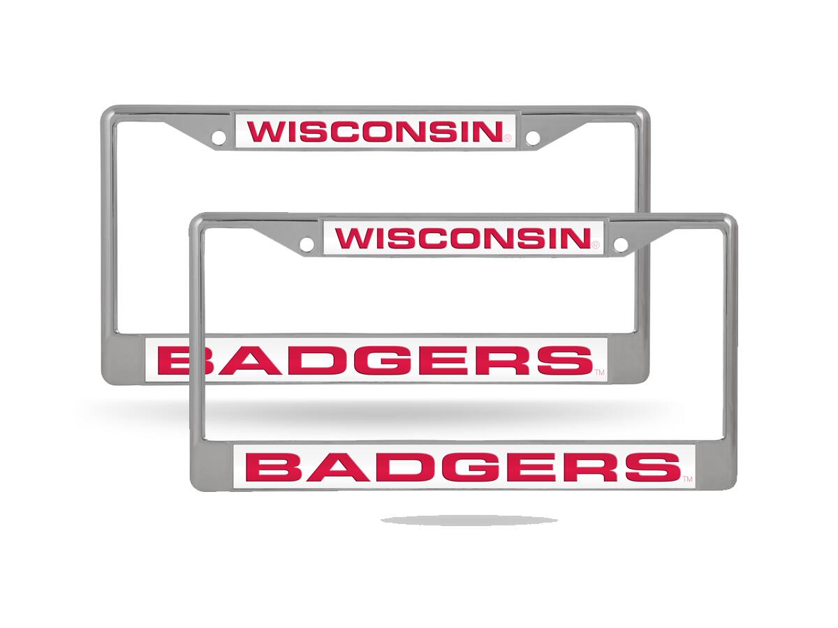 Wisconsin Badgers Chrome Metal Laser Cut License Plate Frame - Set of 2 Frames
