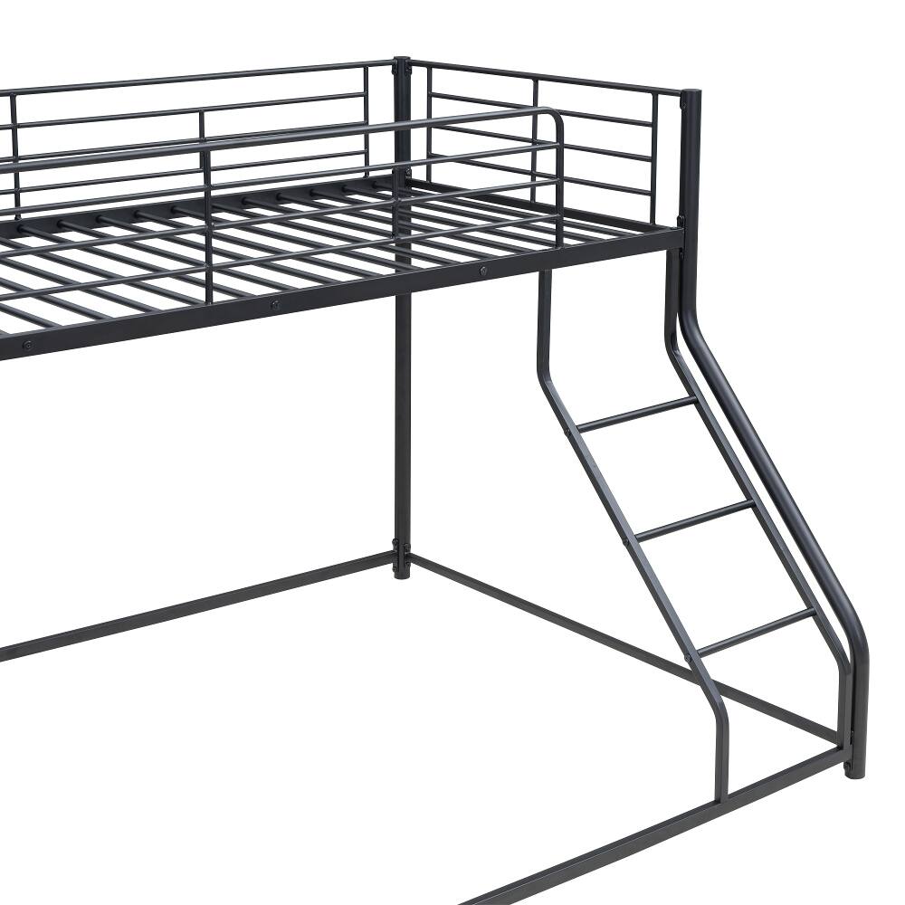 Alt View 4. Loheer - Loheer Twin XL Over Queen Bunk Bed Black Metal Floor Bed Frame - Black.