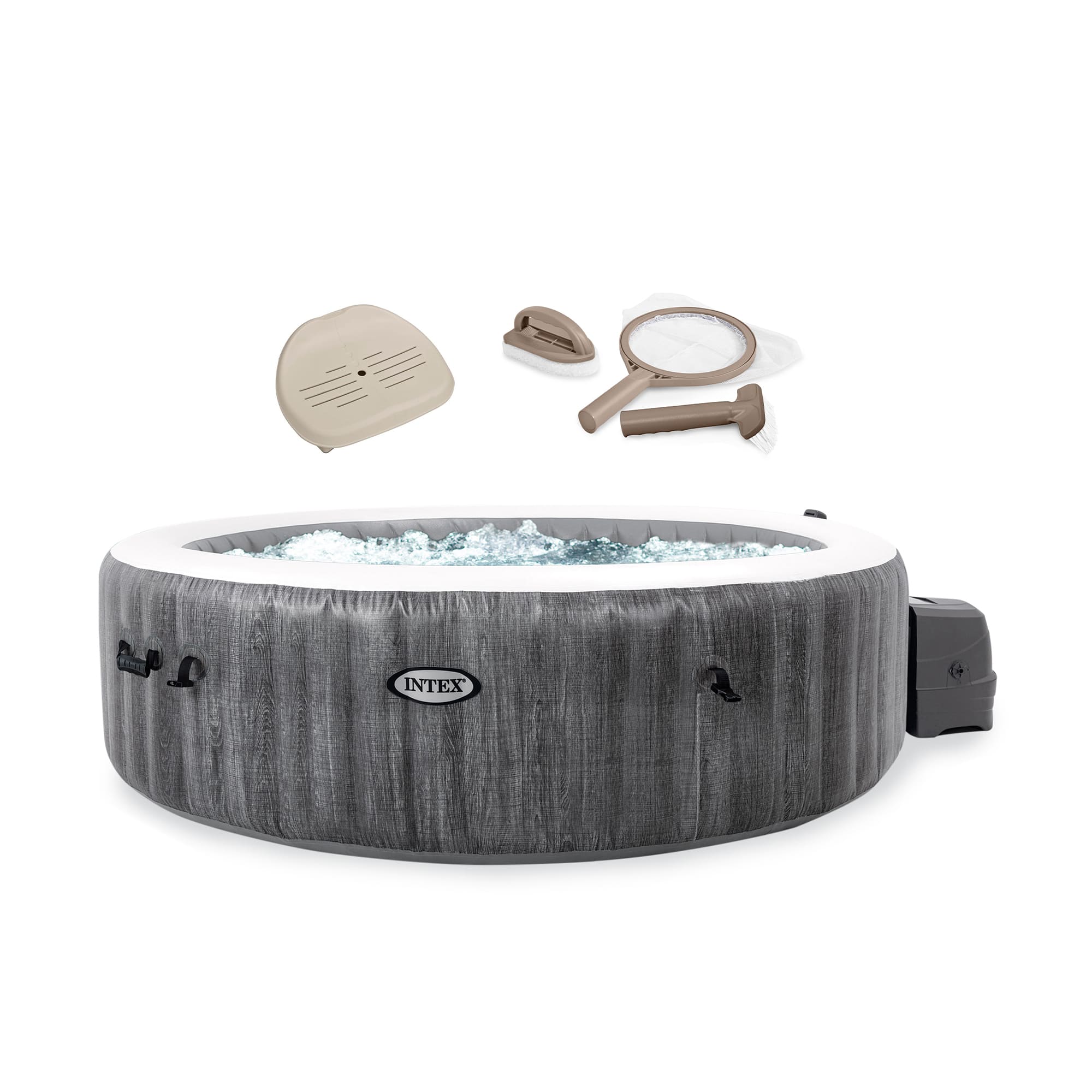 Intex - PureSpa Plus Inflatable Hot Tub, Maintenance Accessories & Inflatable Seat - Gray