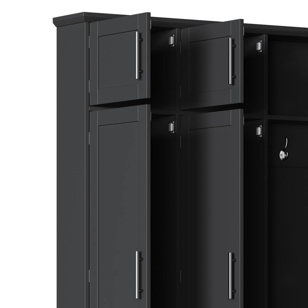 Alt View 8. Loheer - Loheer Farmhouse Hall Tree with Seating Bench, Black Entryway Shoe Cabinet, 75 Inch Tall - Black.
