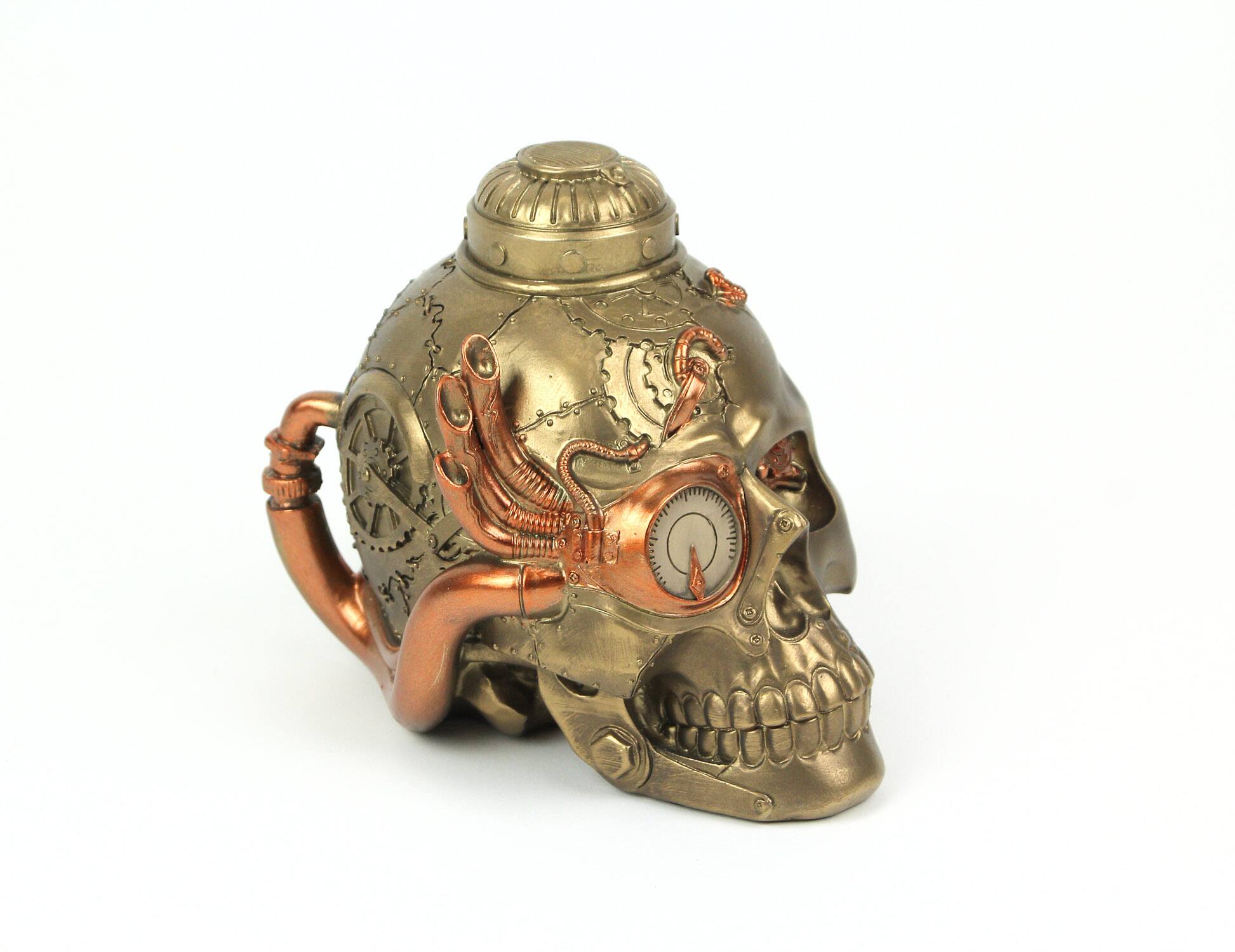 Alt View 1. Zeckos - Antique Bronze Finish Retro-Futuristic Steampunk Human Skull Tabletop Statue - Bronze.