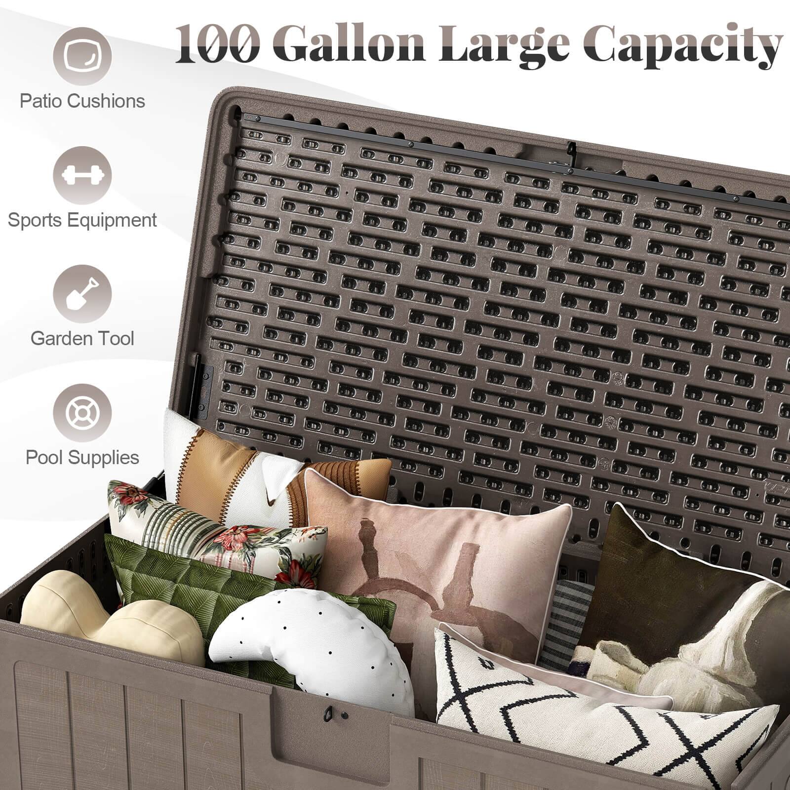 100 Gallon Large Capacity

- Patio Cushions
- Sports Equipment
- Garden Tool
- Pool Supplies
