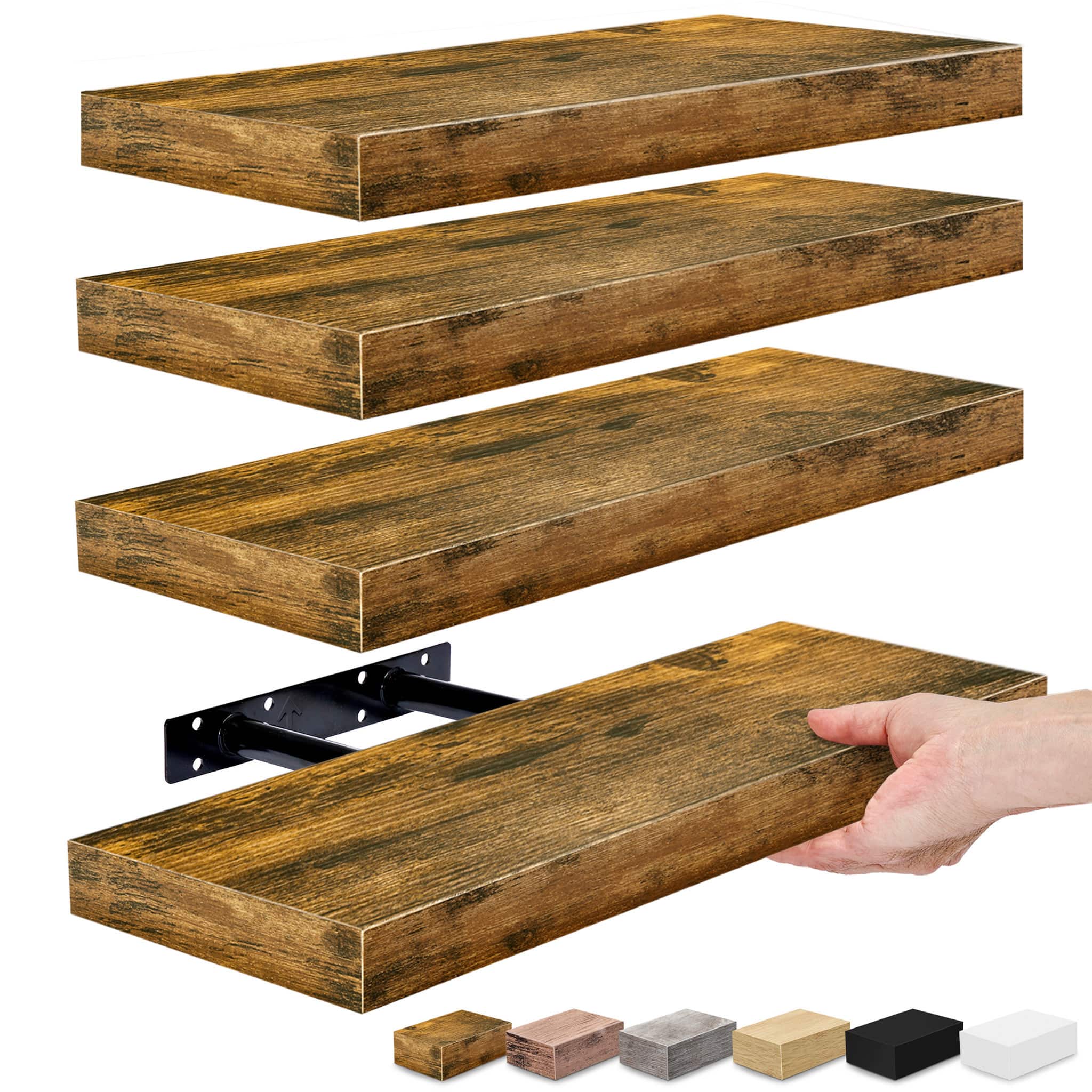 4 Pack 16 Inch Sorbus Floating Shelves - for Bedroom, Kitchen, Living Room, Office - for Trophies, Books, Frames, etc - Brown