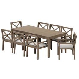 Modway - Northlake 9-Piece Outdoor Teak Wood Dining Set - 8 Seats, 83-inch Rectangular Table - Pebble