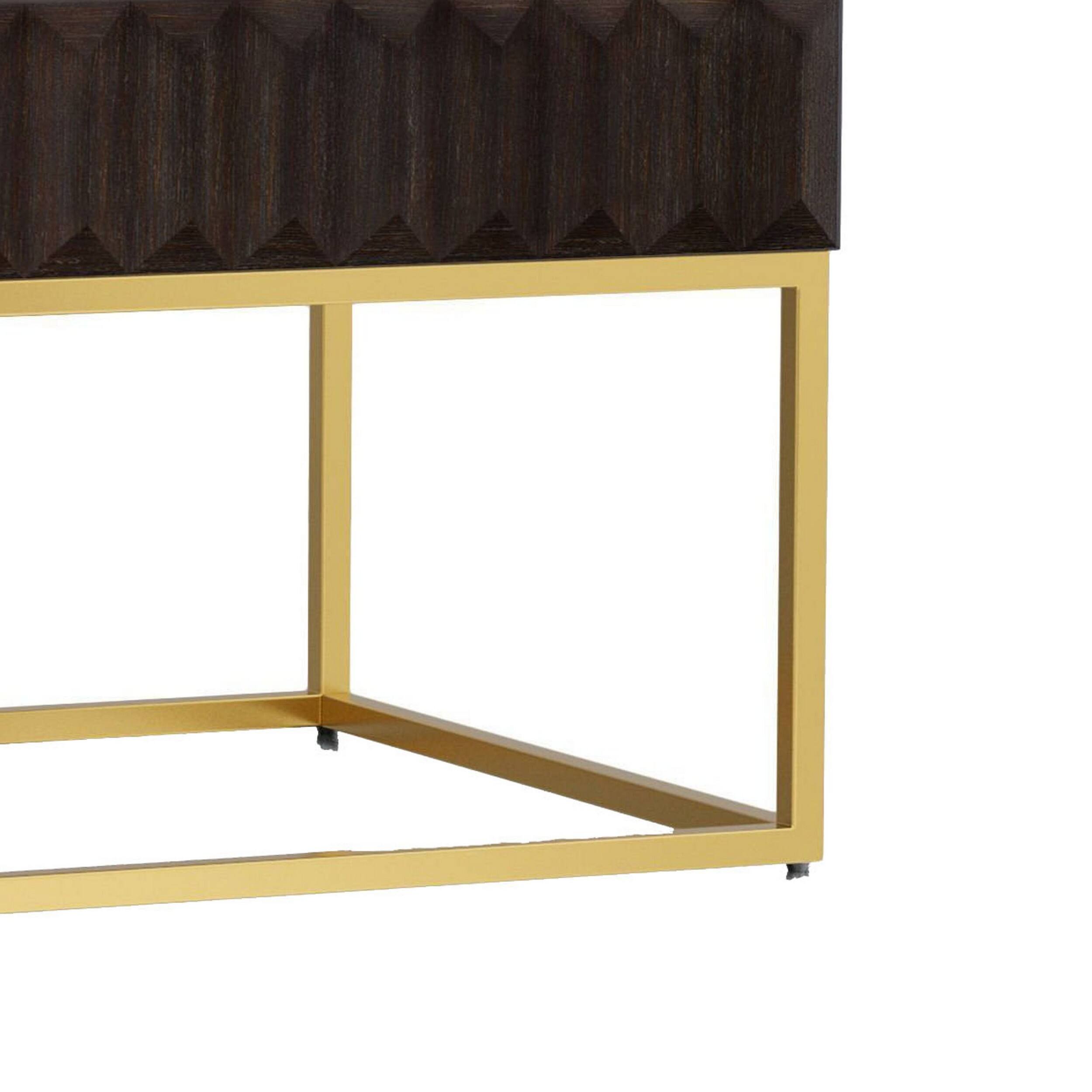 Alt View 3. Manhattan Lane - Bran 48 Inch Rectangular Coffee Table, Brown Wood, Gold Base, 2 Drawers - Dark Brown, Gold.