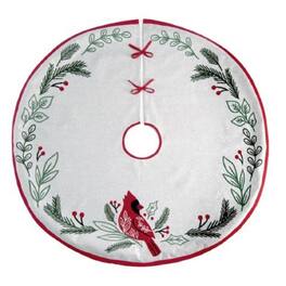 Ganz - Cardinal Bird Knit Cotton Christmas Tree Skirt 48 x 48 Inch Multicolor - White