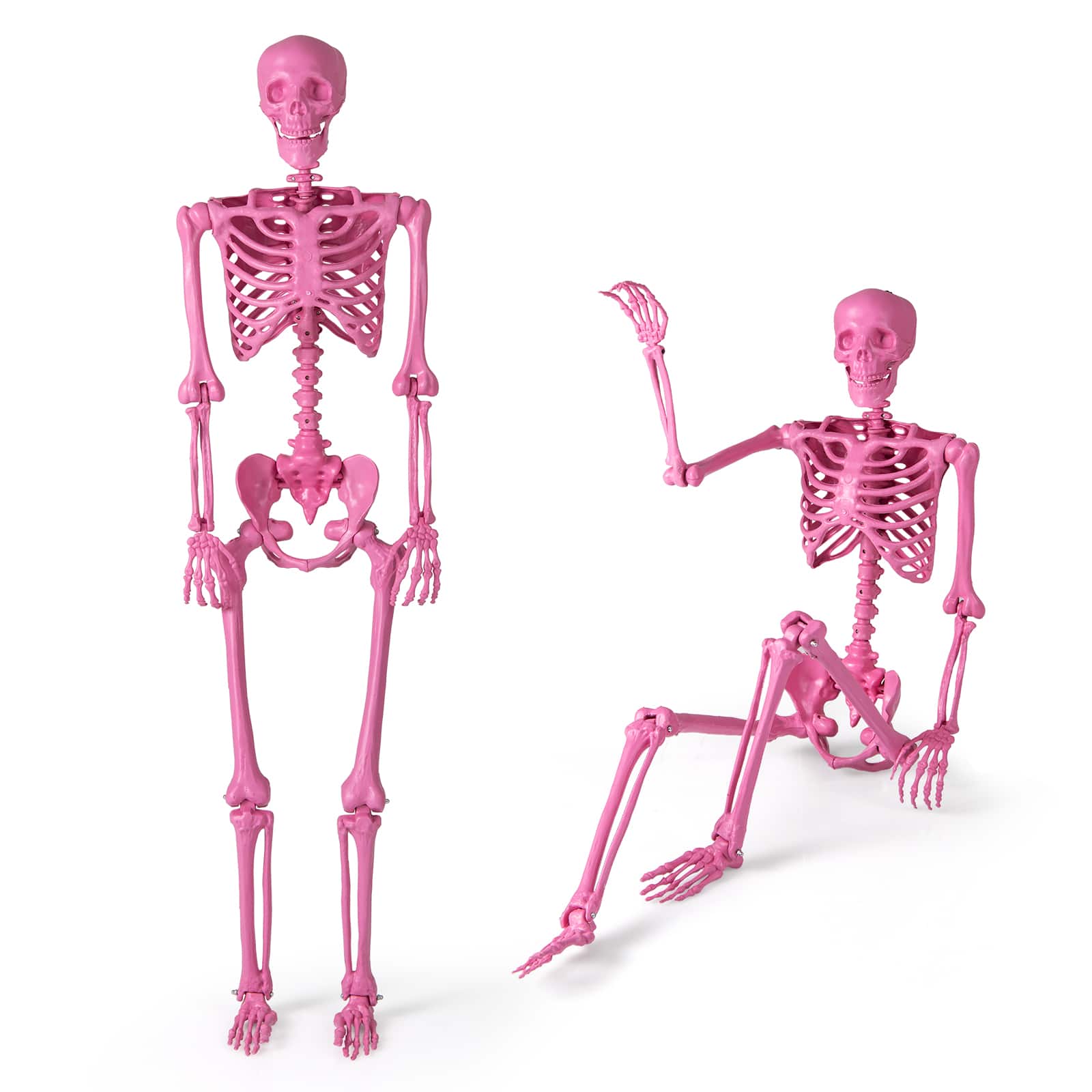 Costway - 5.5 FT Poseable Halloween Skeleton Life-Size Decoration with Movable Joints - Pink