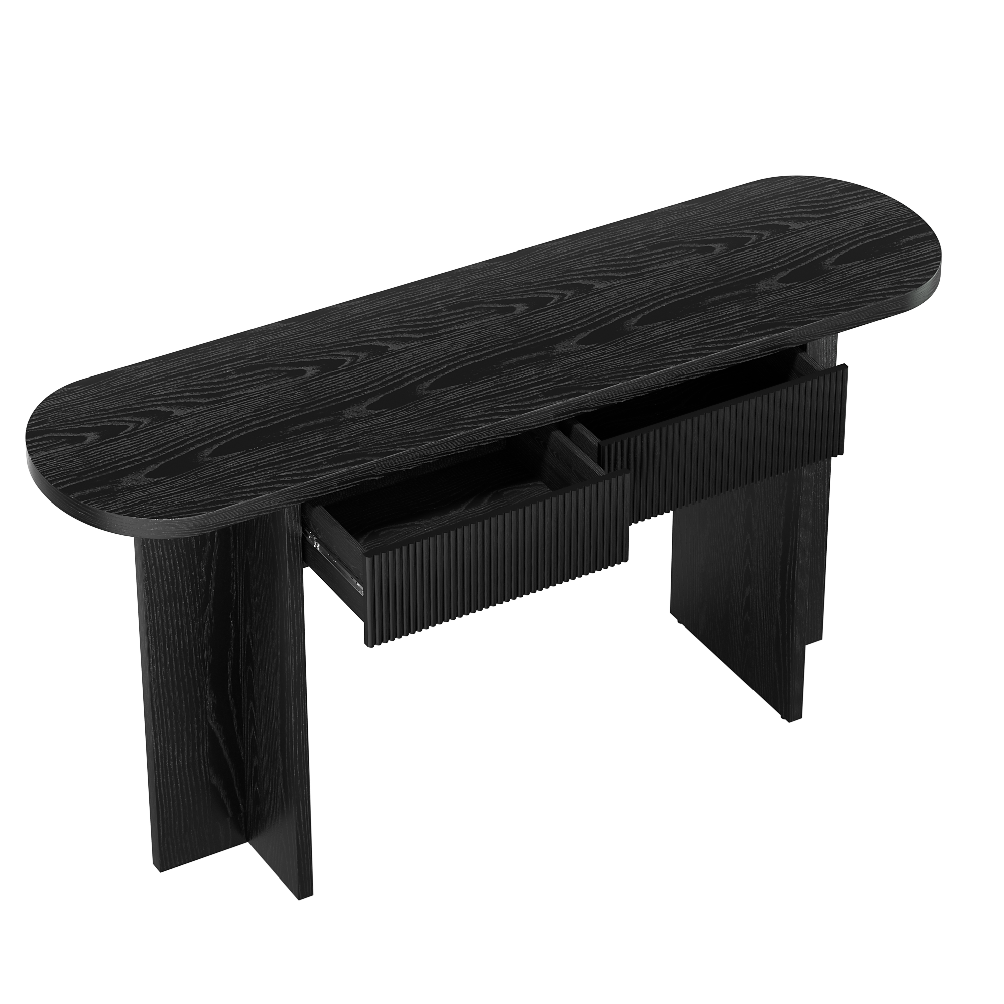 Back. Whisen - 63-Inch Console Table with 2 Drawers, Modern Fluted Entryway Table for Hallway Living Room-Black - Black.