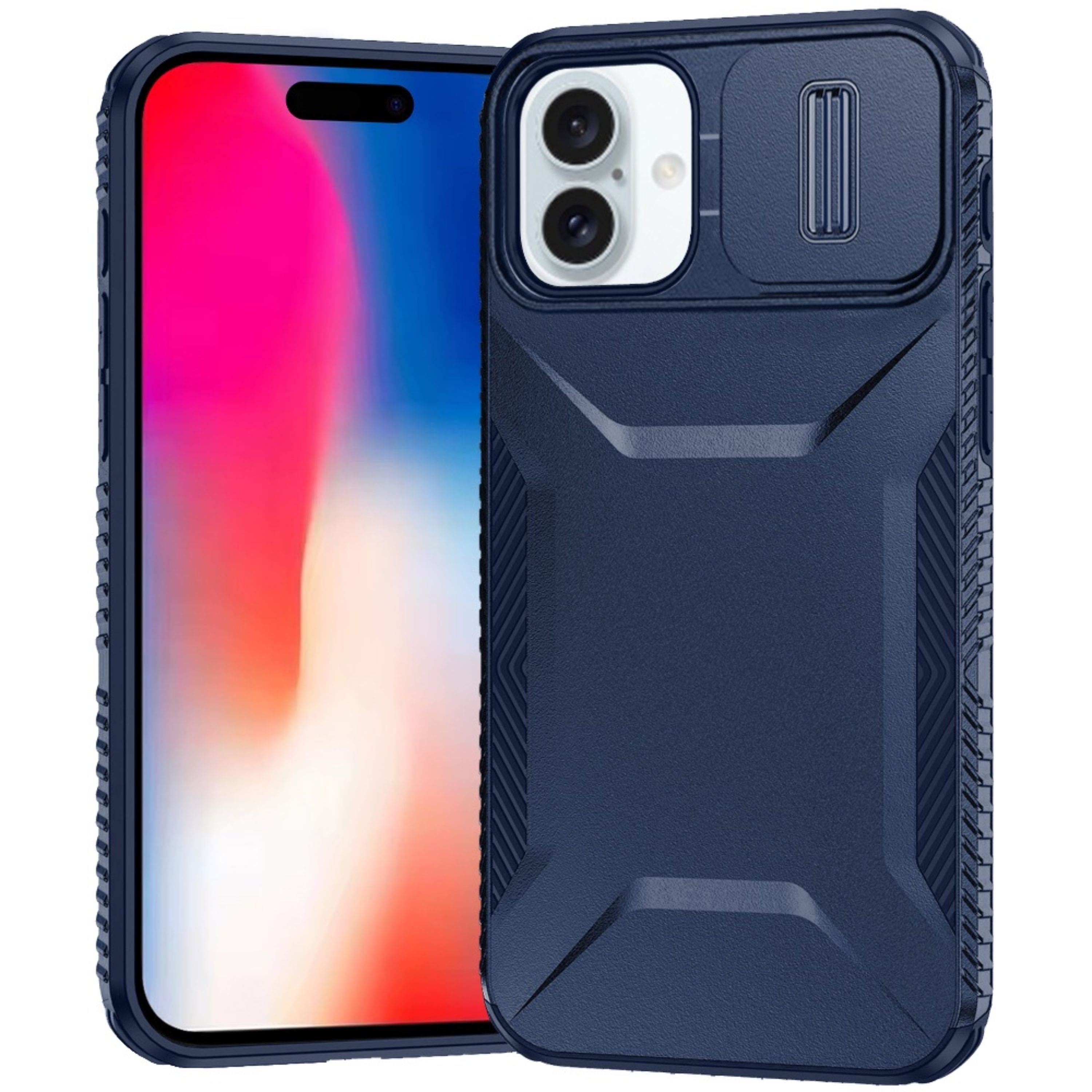 Kitcheniva - Rugged Side Grip Sliding Lens Cover Case With Tempered Glass For iPhone 16 Dark - Blue price history on PriceWatchPro