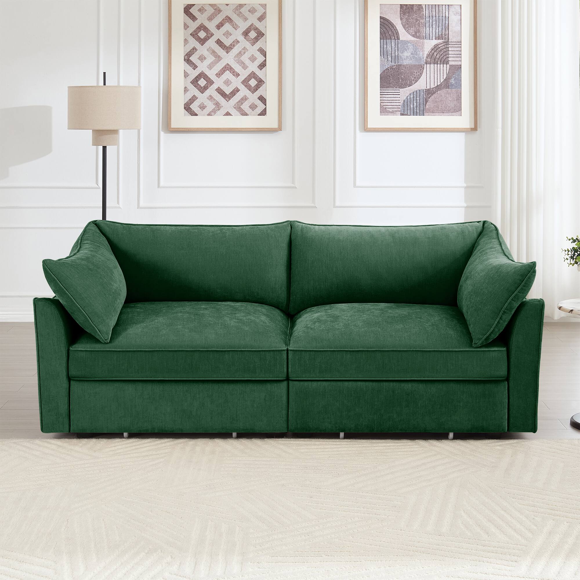 Aukfa - 2-Seater Sofa with Pull-Out Storage Drawers - Crescent-Shaped Armrests, Chenille Fabric, Wraparound Cushions - Green