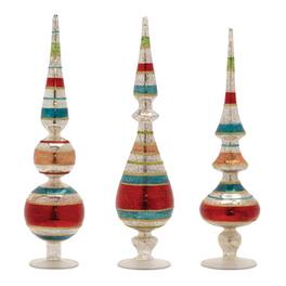 BreeBe - Multicolor Striped Glass Finial (Set of 3) - Red, Gold, Blue