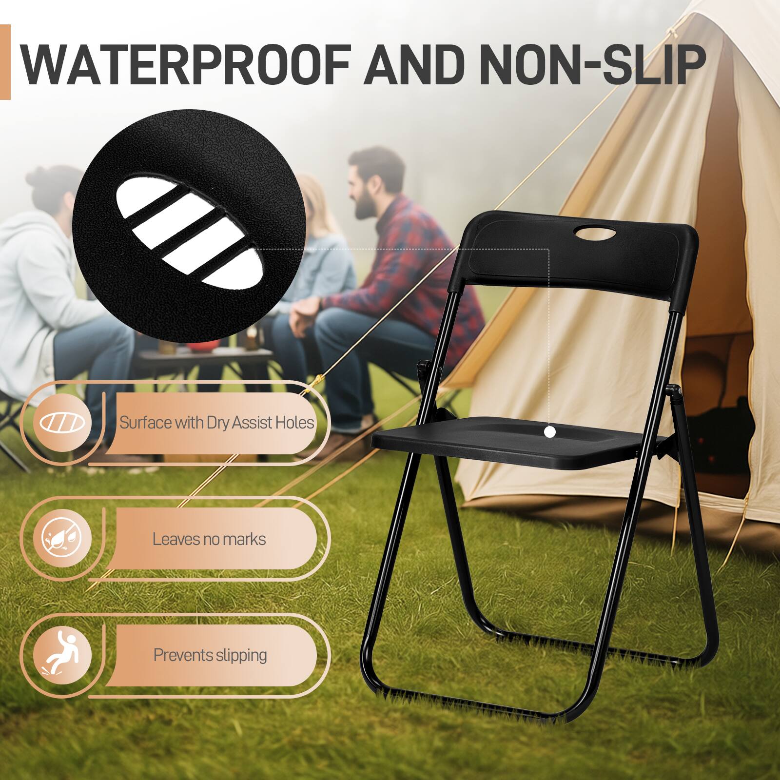 WATERPROOF AND NON-SLIP

- Surface with Dry Assist Holes
- Leaves no marks
- Prevents slipping