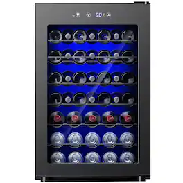 SIMZLIFE - 45 Bottle Wine Cooler Refrigerator,Built-in Wine Fridge with Stainless Steel Glass Door,Ideal for Home, Kitchen & Office - Black