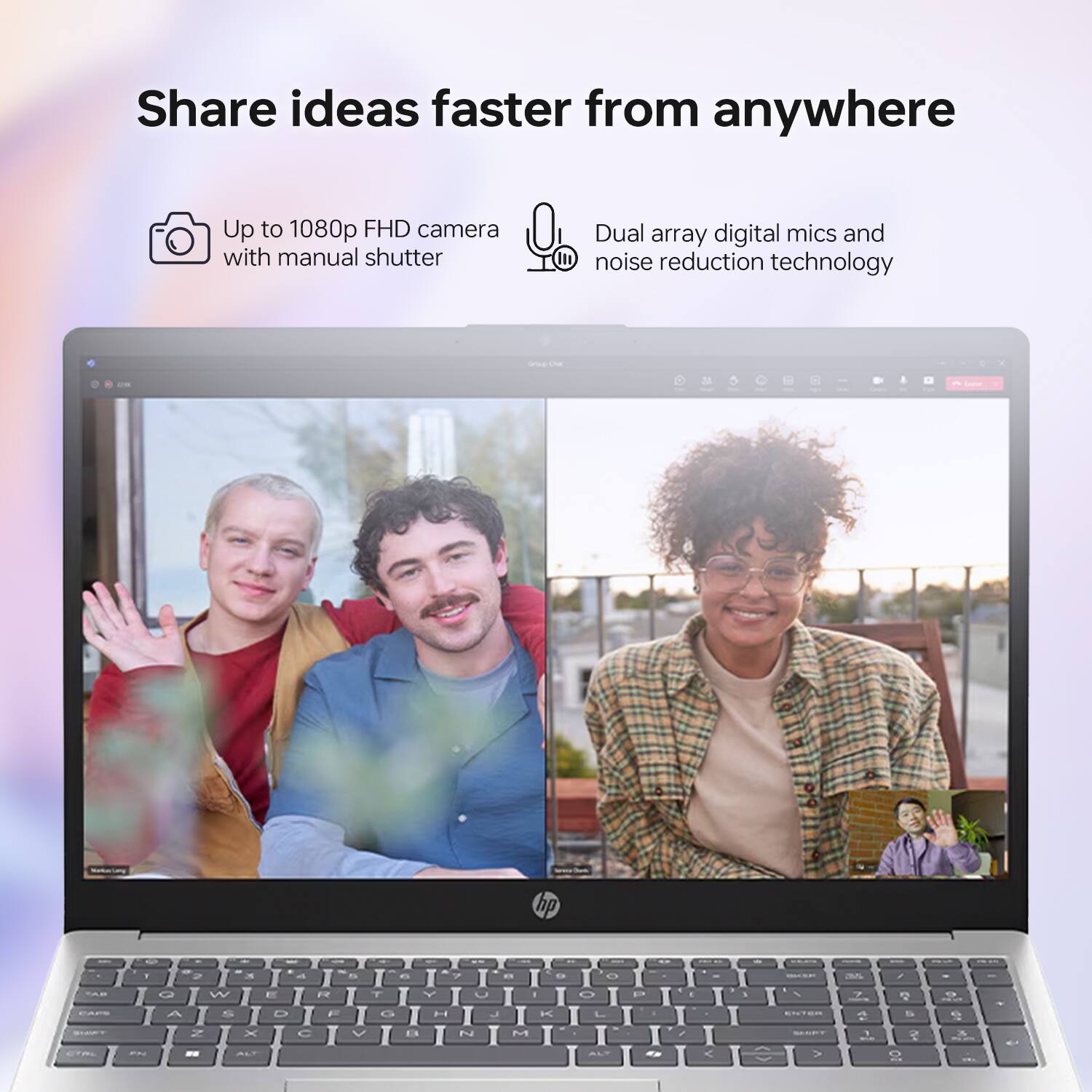 Share ideas faster from anywhere

- Up to 1080p FHD camera with manual shutter
- Dual array digital mics and noise reduction technology