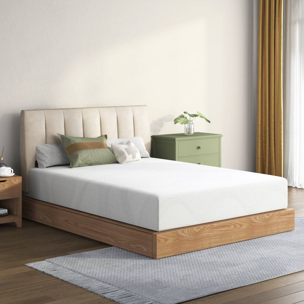 Angle. JUJABU - Full Size Memory Foam Mattress,10 Inch Bed Mattress,with Cooling Green Tea Gel, CertiPUR-US Certified - White.